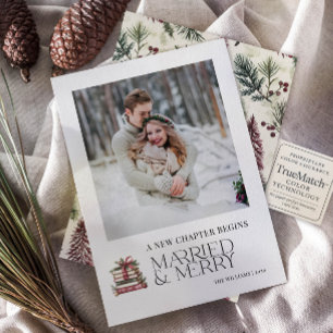 A New Chapter Married & Merry Newlywed Photo Holiday Card