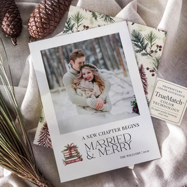 A New Chapter Married & Merry Newlywed Photo Holiday Card (Creator Uploaded)