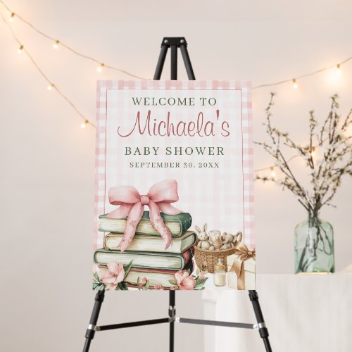 A New Chapter Pink Bow Books Baby Shower Welcome Foam Board