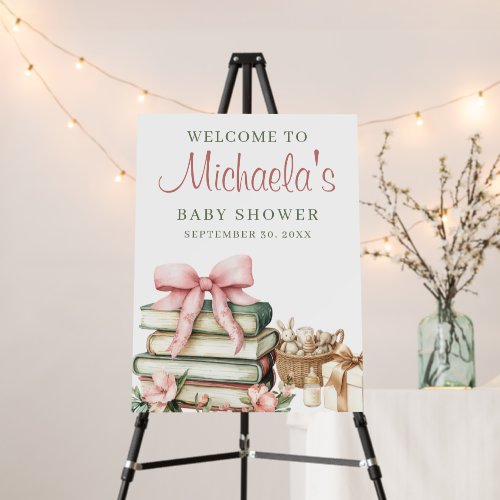 A New Chapter Pink Bow Books Baby Shower Welcome Foam Board