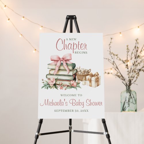 A New Chapter Pink Bow Books Baby Shower Welcome Foam Board