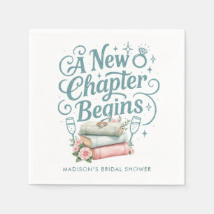 A New Chapter Quote Teal Glitter Bridal Shower Napkins