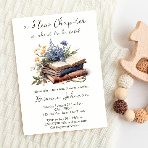 A new chapter story book baby shower invitation