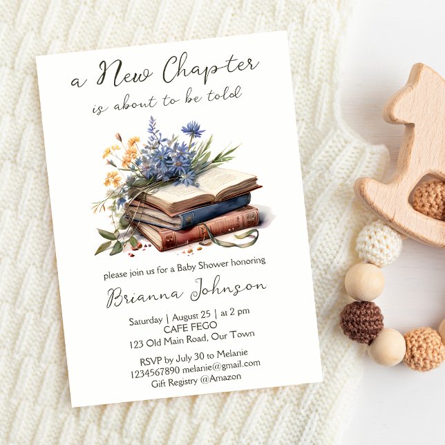 A new chapter story book baby shower invitation (A new chapter story book baby shower invitation template instant download wildflowers and books)