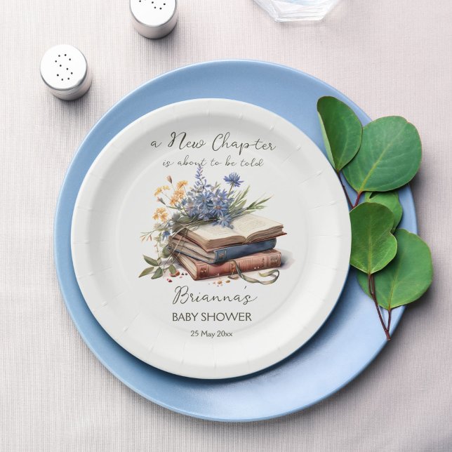 A new chapter story book baby shower printed paper plates (A new chapter story book baby shower monogram printed paper plates personalized decor book theme)
