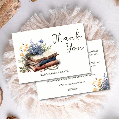 A new chapter story book baby shower  thank you card