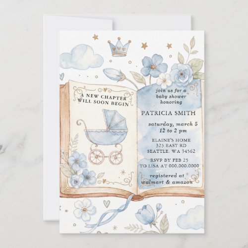 A new Chapter Story Book Boy Baby Shower Invitation