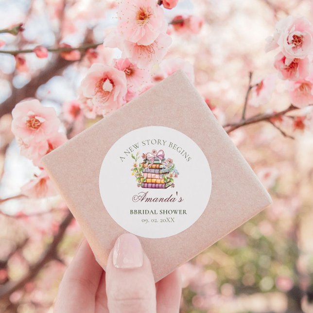 A New Chapter Story Book Bridal Shower Classic Round Sticker (Creator Uploaded)