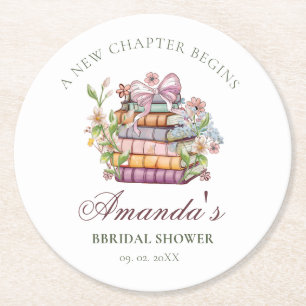 A New Chapter Story Book Bridal Shower Round Paper Coaster