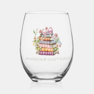 A New Chapter Story Book Bridal Shower Stemless Wine Glass