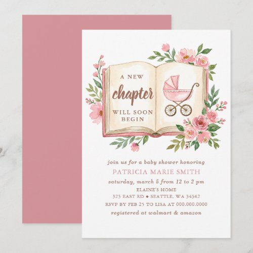 A new Chapter Story book Girl Baby Shower Invitation