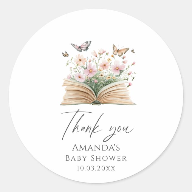 A New Chapter Storybook  Baby Shower Classic Round Sticker (Front)