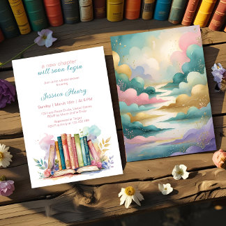 A New Chapter Watercolor Book Bridal Shower Invitation