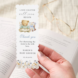 A New Chapter will soon Begin Bear Baby Shower Bookmarks