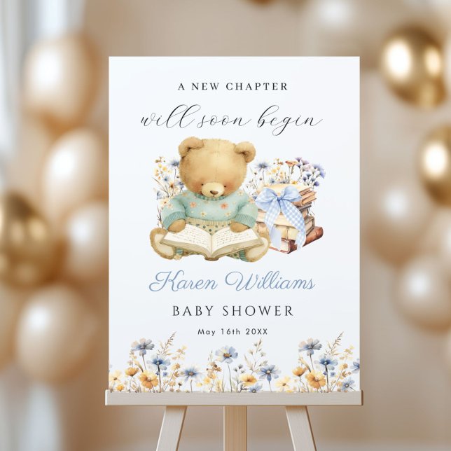 A New Charger Begin Bear Books Welcome Sign (A new chapter will soon begin Bear books baby shower welcome sign)