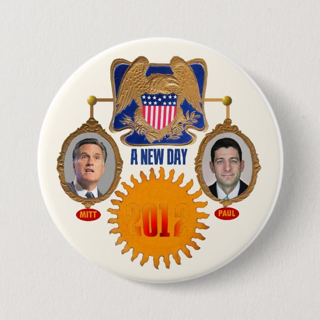 A New Day" Romney / Ryan Pinback Button (Front)