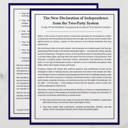 A New Declaration of Independence (Front/Back)
