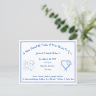 A New Hand To Hold Birth Announcement - Baby Boy Postcard