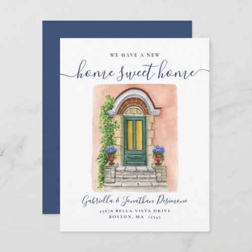 A New Home Sweet Home Watercolor Door Blue Moving  Announcement