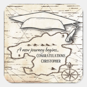 A New Journey Map Graduation Congratulations Square Sticker