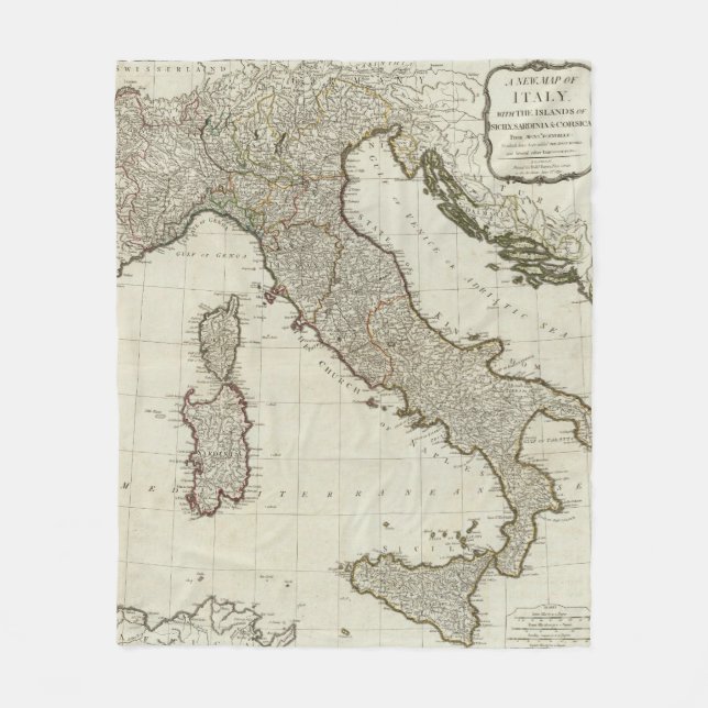 A new map of Italy with the islands of Sicily Fleece Blanket (Front)