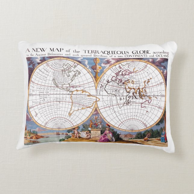 A New Map Of The Terraqueous Globe Accent Pillow (Back)