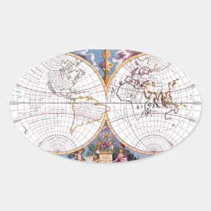 A New Map Of The Terraqueous Globe Oval Sticker