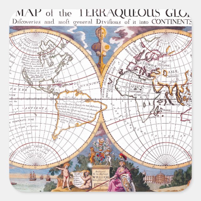 A New Map Of The Terraqueous Globe Square Sticker (Front)