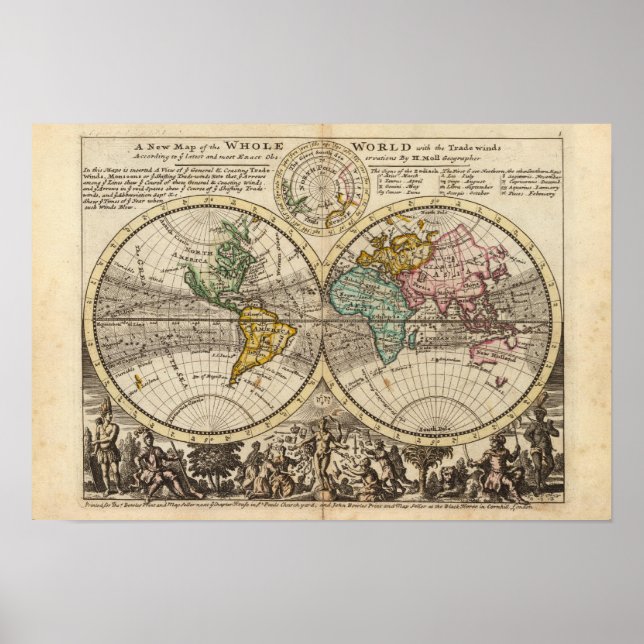 A new map of the whole world with trade winds poster (Front)