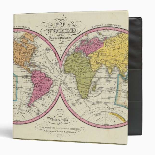 A New Map Of The World on the Globular Projection 3 Ring Binder (Front/Inside)