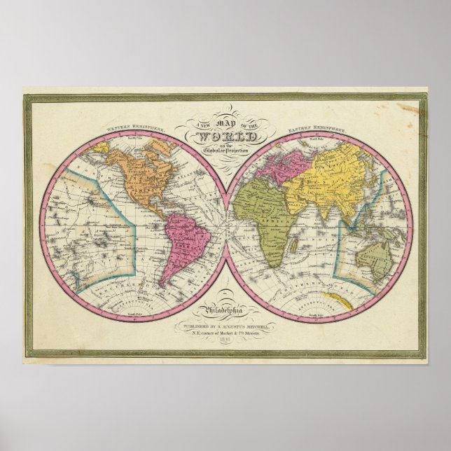 A New Map Of The World on the Globular Projection Poster (Front)