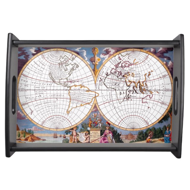 A New Map - Terraqueous Globe  Serving Tray Black (Front)