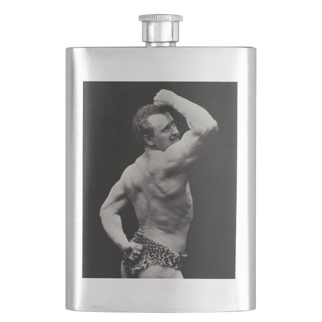 A New Pose by StrongMen Eugen Sandow Bodybuilding Flask (Front)