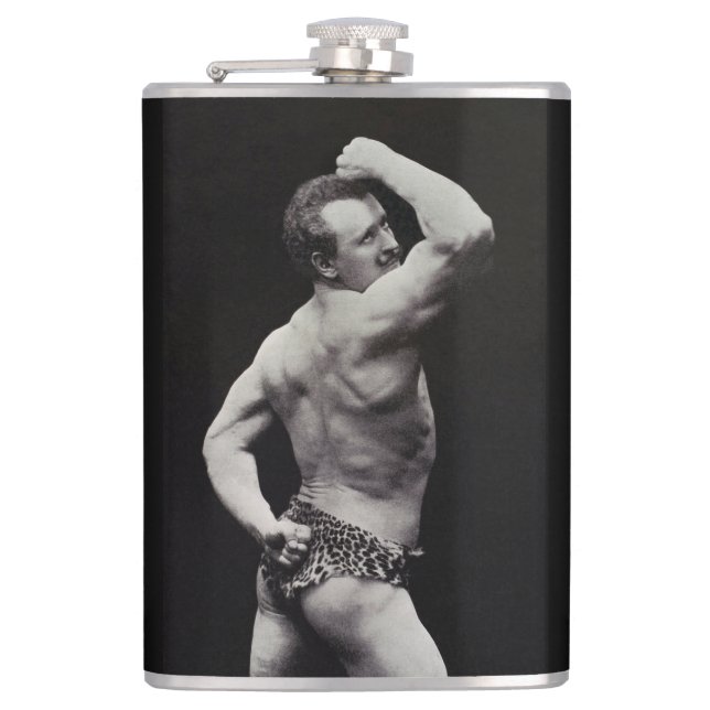 A New Pose by StrongMen Eugen Sandow Bodybuilding Flask (Front)