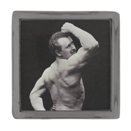 A New Pose by StrongMen Eugen Sandow Bodybuilding Gunmetal Finish Lapel Pin