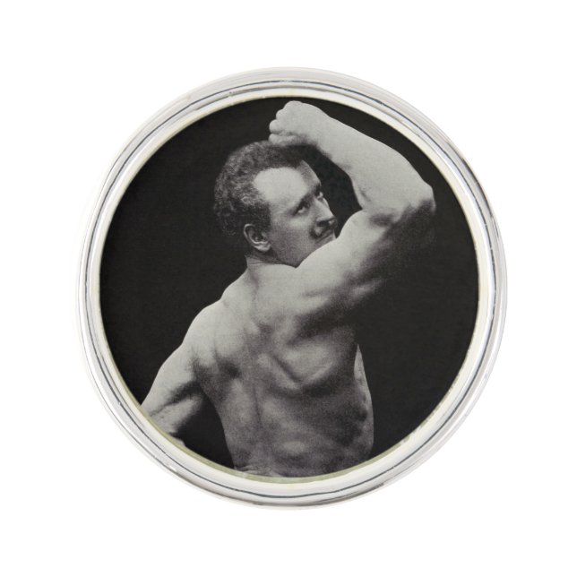 A New Pose by StrongMen Eugen Sandow Bodybuilding Lapel Pin (Front)