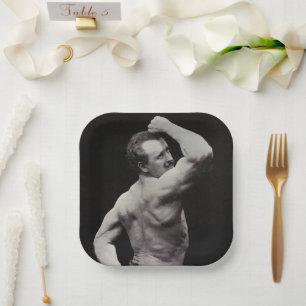 A New Pose by StrongMen Eugen Sandow Bodybuilding Paper Plates