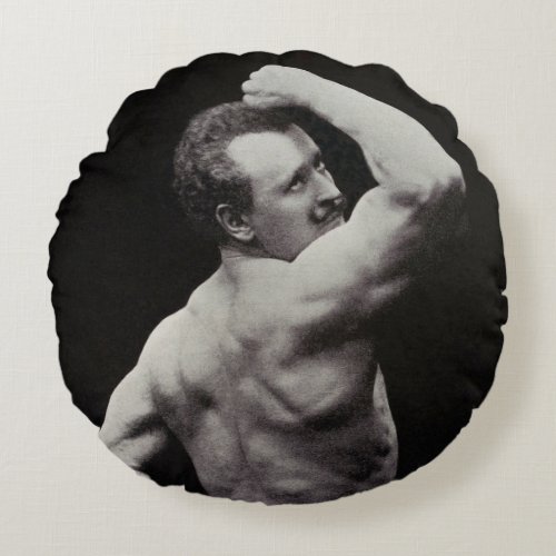 A New Pose by StrongMen Eugen Sandow Bodybuilding Round Pillow