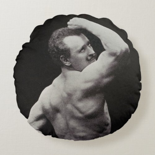A New Pose by StrongMen Eugen Sandow Bodybuilding Round Pillow