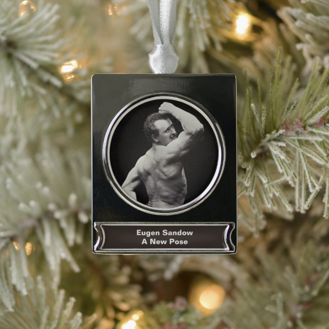 A New Pose by StrongMen Eugen Sandow Bodybuilding Silver Plated Banner Ornament (Tree)