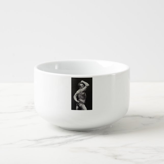 A New Pose by StrongMen Eugen Sandow Bodybuilding Soup Mug (Front)