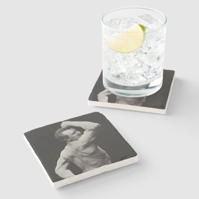 A New Pose by StrongMen Eugen Sandow Bodybuilding Stone Coaster (Side)