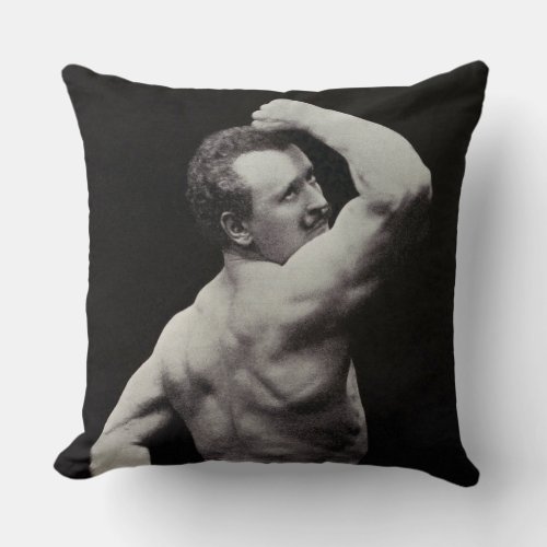 A New Pose by StrongMen Eugen Sandow Bodybuilding Throw Pillow