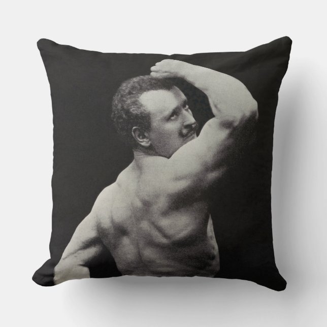 A New Pose by StrongMen Eugen Sandow Bodybuilding Throw Pillow (Front)