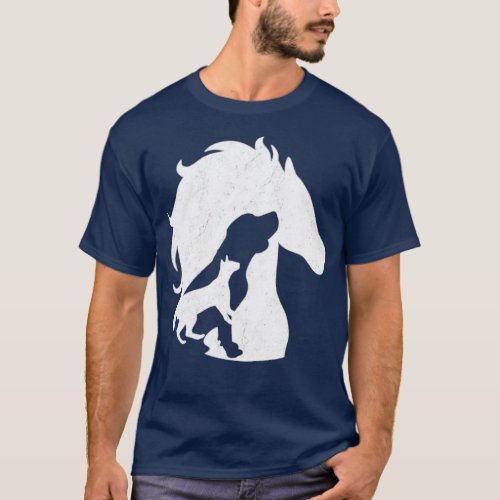 A Nice Horse Dog Cat Design Silhouette of Horses  T_Shirt