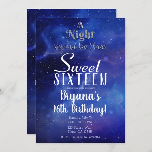 A Night Beyond the Stars Starry Sweet 16 Party  Invitation