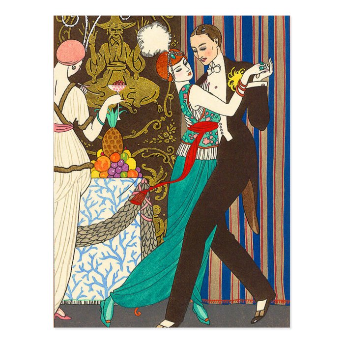 A Night in Decadent Paris Art Deco Postcard