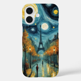 A night in Paris with Eiffel Tower Van Gogh style iPhone 16 Case