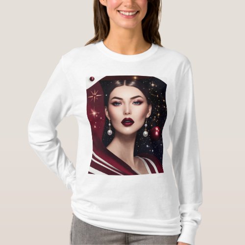 A Night of Allure Black Pearls and Burgundy Bliss T_Shirt