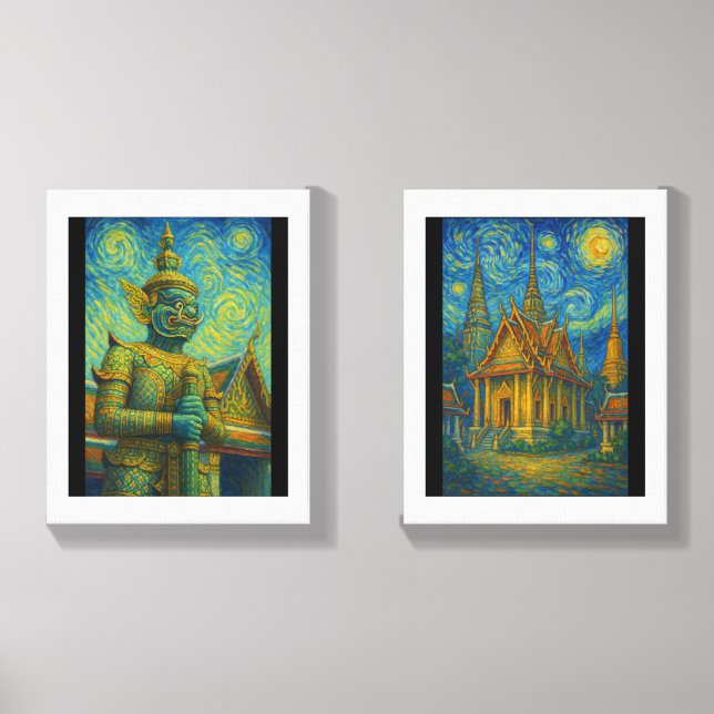 A Night of Thai Artistry-- Guardian&Temple in TH Canvas Photo Tile (Front Set)